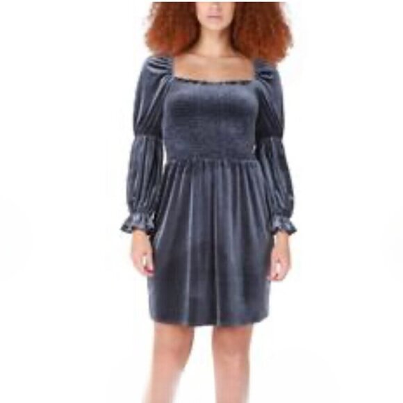 Black Tape_ Dresses & Skirts - Black Tape Navy Velvet Smocked Velvet Mini Fit and Flare Dress – Small - NWT